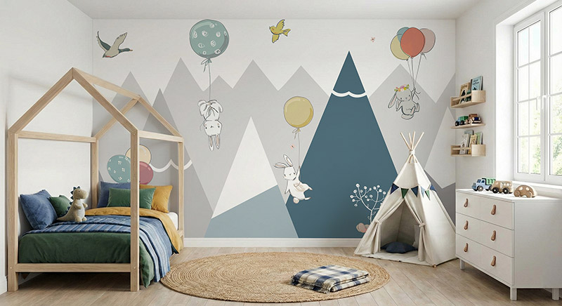 Tapeta Latające króliczki z balonami