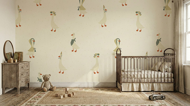 Tapeta Urocze gąski w kapeluszach na jasnym tle, wzór