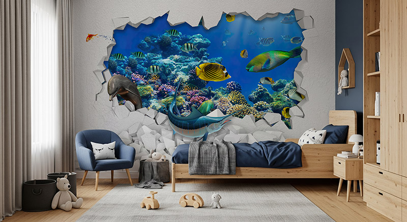 Tapeta Ryby w dziurze w ścianie