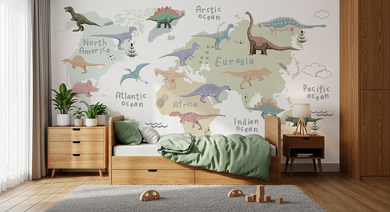 tapeta mapa świata z dinozaurami