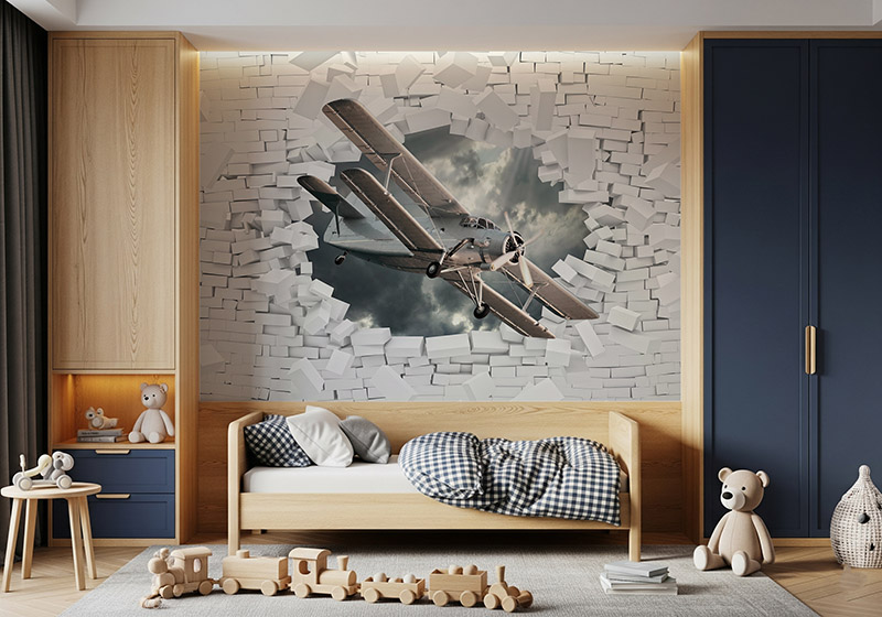 fototapeta samolot przebijający ścianę