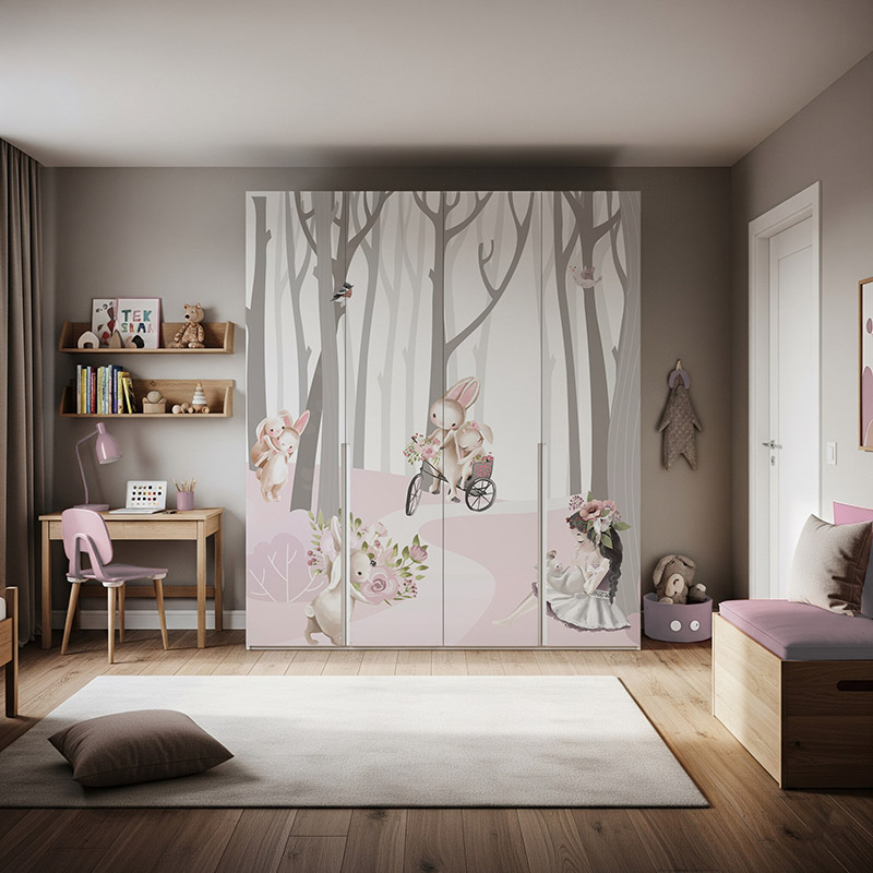 Dziewczynka odpoczywająca w różowym lesie #ul442