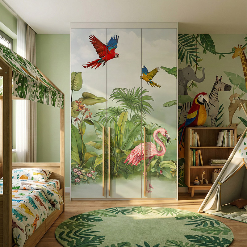 Flamingi i papugi w lesie tropikalnym #ul634