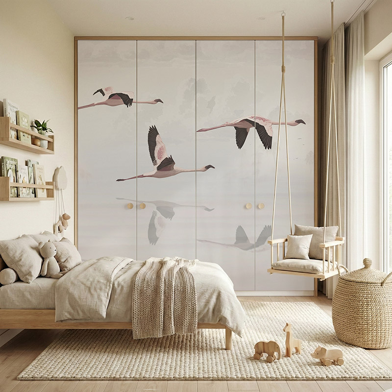 Flamingi lecące nad jeziorem #ul730