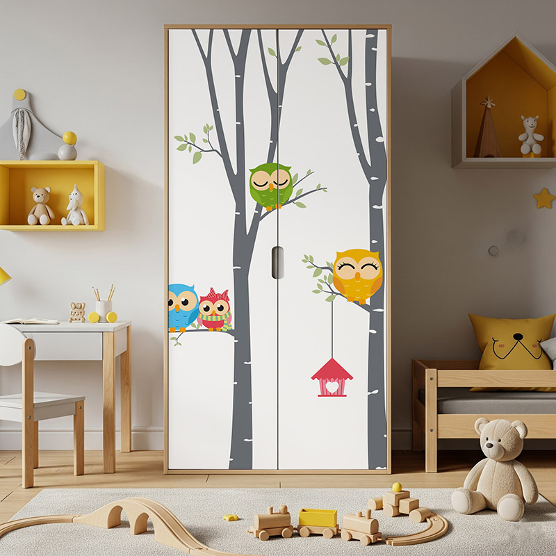 Kolorowe sowy na drzewach #ul169