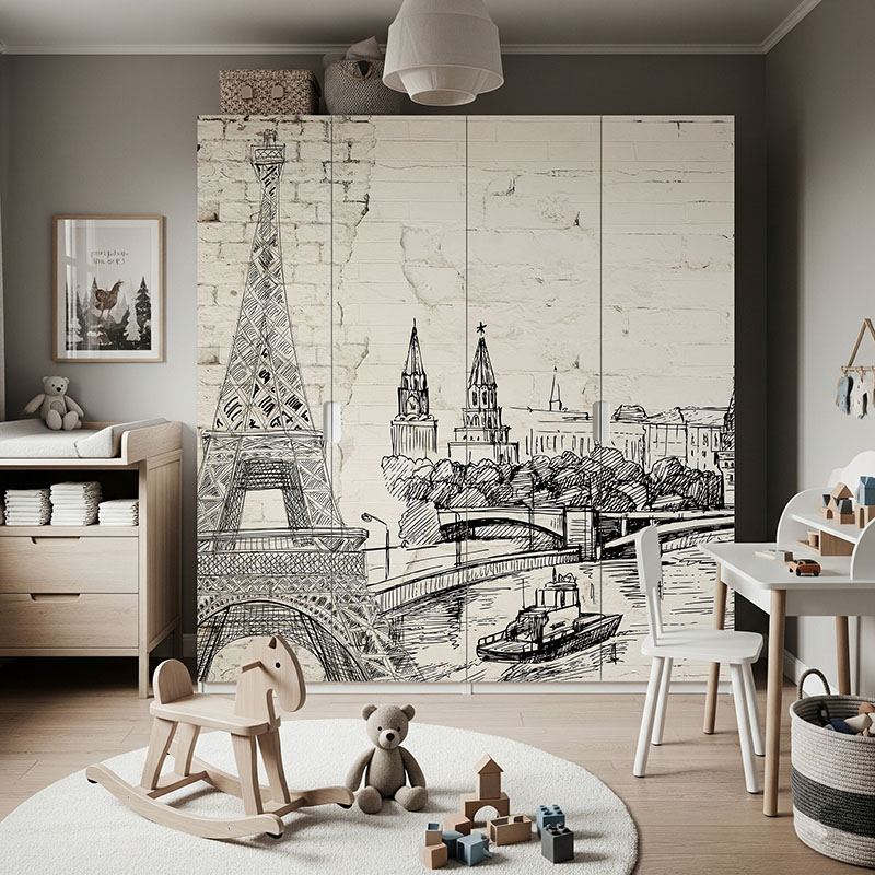 Szkic budynków na ceglanej ścianie #ul447