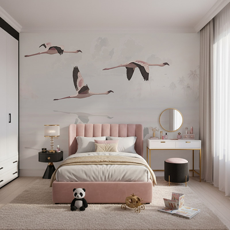 Flamingi lecące nad jeziorem #ul730