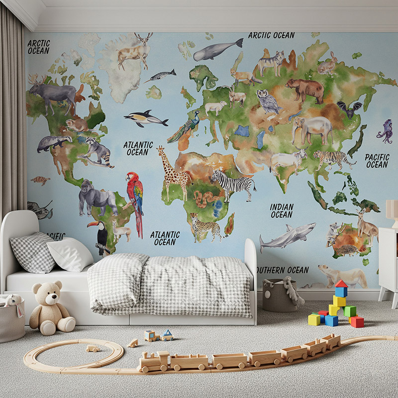 Malowana mapa świata ze zwierzętami #ul701