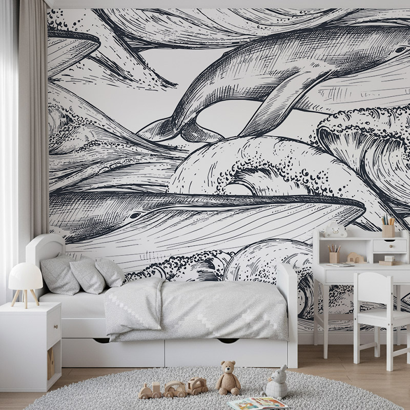 Wieloryby w oceanie szkic, wzór #ul788