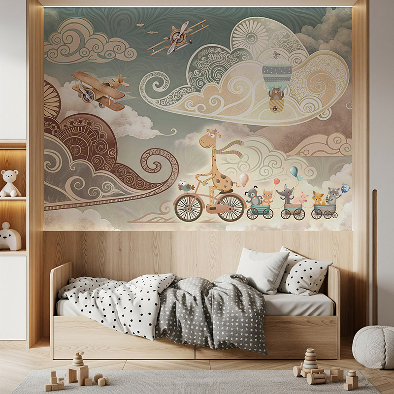 Zwierzęta na rowerach w abstrakcyjnych chmurach #ul779