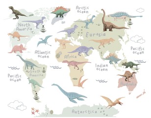 Mapa świata z dinozaurami