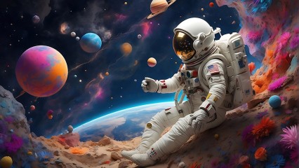 Astronauta w kolorowym kosmosie