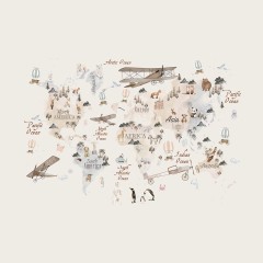 Mapa świata ze zwierzętami i samolotami