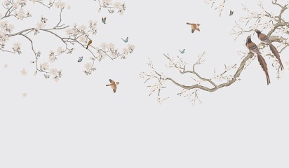 Gałązki z kwiatami i ptaki