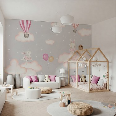 Tapeta Balony i króliczki wśród gwiazd