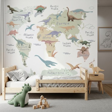 Tapeta Mapa świata z dinozaurami