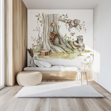 Tapeta Urocze misie i domek w drzewie