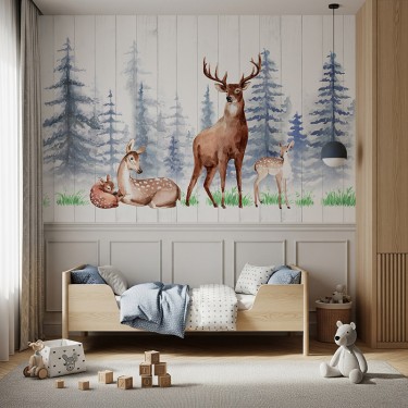 Tapeta Rodzina jeleni w lesie
