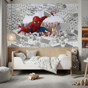 Fototapeta Spiderman burzy ścianę