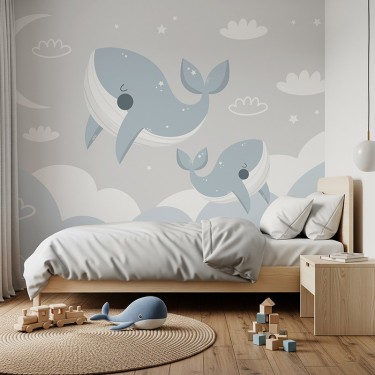 Tapeta Urocze wieloryby w chmurach