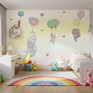 Tapeta Zwierzątka z kolorowymi balonikami