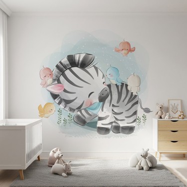 Tapeta Mała zebra i ptaszki