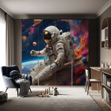 Naklejka na meble Astronauta w kolorowym kosmosie