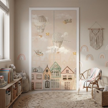 Naklejka na meble Balony i samoloty nad miastem