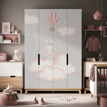 Naklejka na meble Balony i króliczki wśród gwiazd