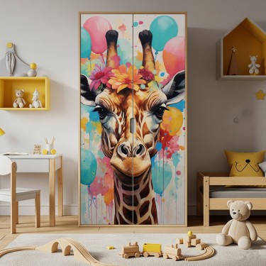 Naklejka na meble Głowa żyrafy i kolorowe balony