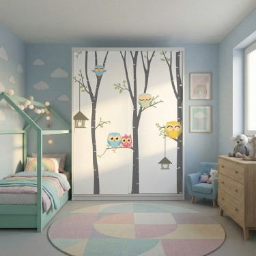 Naklejka na meble Kolorowe sowy na drzewach