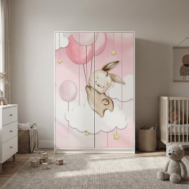 Naklejka na meble Króliczki z balonami w chmurach