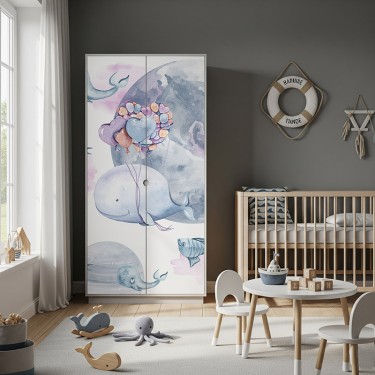 Naklejka na meble Latające wieloryby i misie