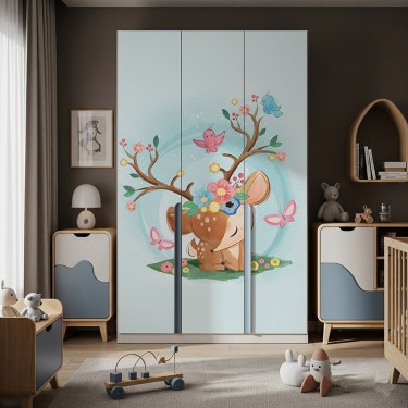 Naklejka na meble Mała sarenka, ptaszki i motyle