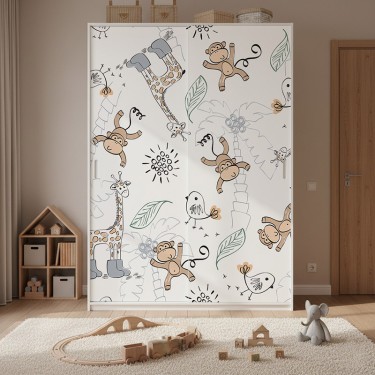 Naklejka na meble Małpki i żyrafy