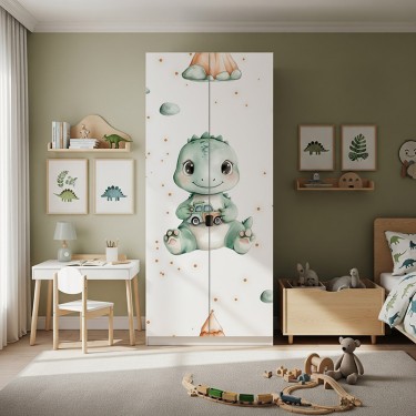 Naklejka na meble Mały dinozaur z autkiem