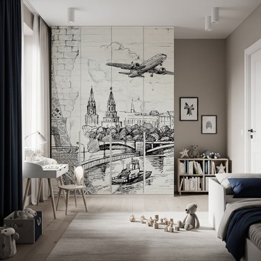 Naklejka na meble Szkic miasta i samolot