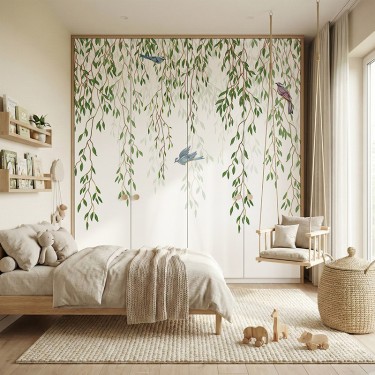 Naklejka na meble Ptaki wśród zwisających liści