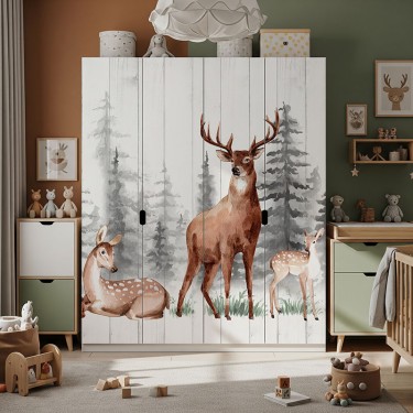 Naklejka na meble Rodzina jeleni w lesie