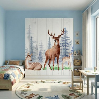 Naklejka na meble Rodzina jeleni w lesie