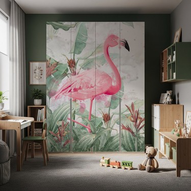 Naklejka na meble Różowe flamingi wśród tropikalnych liści