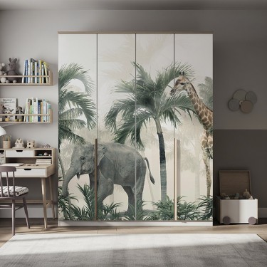 Naklejka na meble Słoń i żyrafa w dżungli