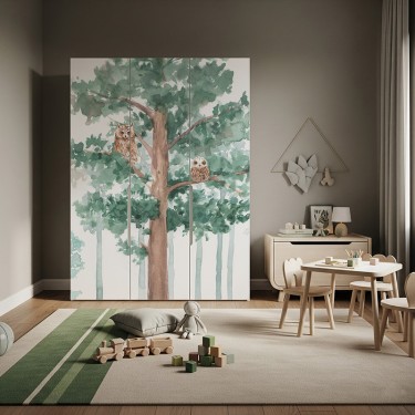 Naklejka na meble Sowy i wiewiórki na drzewach