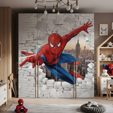 Naklejka na meble Spiderman przebija ścianę