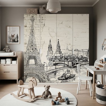 Naklejka na meble Szkic budynków na ceglanej ścianie