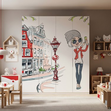 Naklejka na meble Miasteczko i Modna Dziewczynka