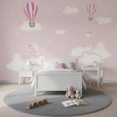 Tapeta Balony i króliczki wśród gwiazd