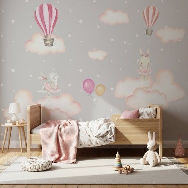 Tapeta Balony i króliczki wśród gwiazd