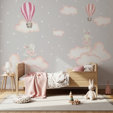 Tapeta Balony i króliczki wśród gwiazd