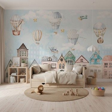 Tapeta Balony i samoloty nad miastem